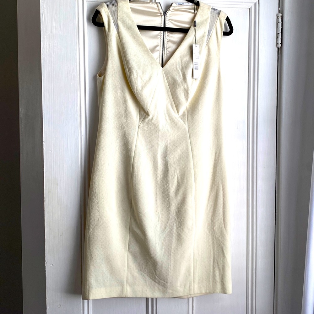 Tahari white dress with netting detail